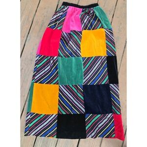 VTG 60s Saks Fifth Av Patchwork Velvet MaxiSkirt Colorblock 24" Waist Union Made